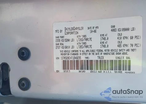 2007 Dodge Ram 2500 Slt/Sport из США, поврежденный, VIN 1D7KS28C47J548235